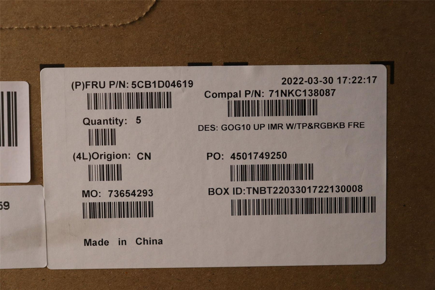 Lenovo Upper Case ASM_FRA C 82K1 RGB 5CB1D04619