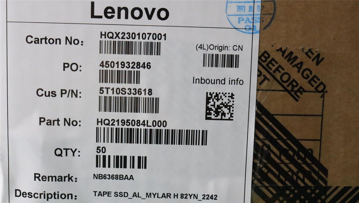 Lenovo TAPE SSD_AL_MYLAR H 82YN_2242 5T10S33618