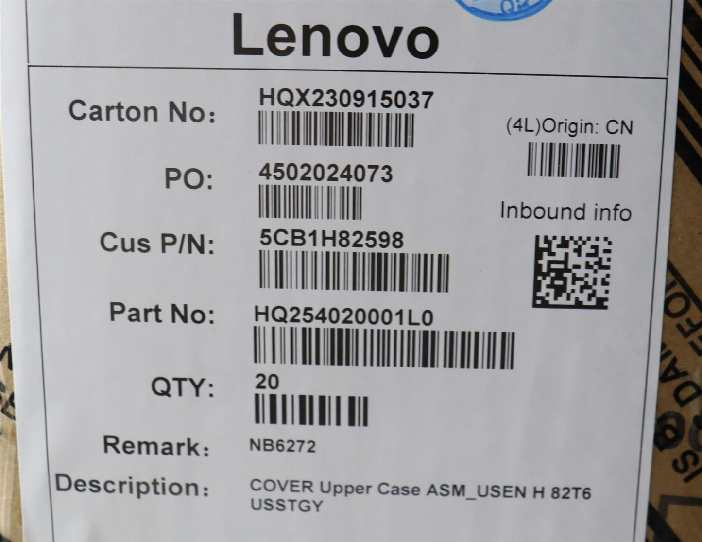 Lenovo Upper Case ASM_USEN H 82T6 USSTGY 5CB1H82598