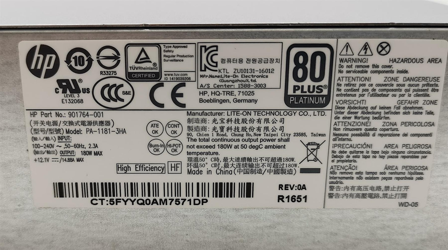HP 901764-001 P S SFF 180W ENTS17 92 EFF 12V