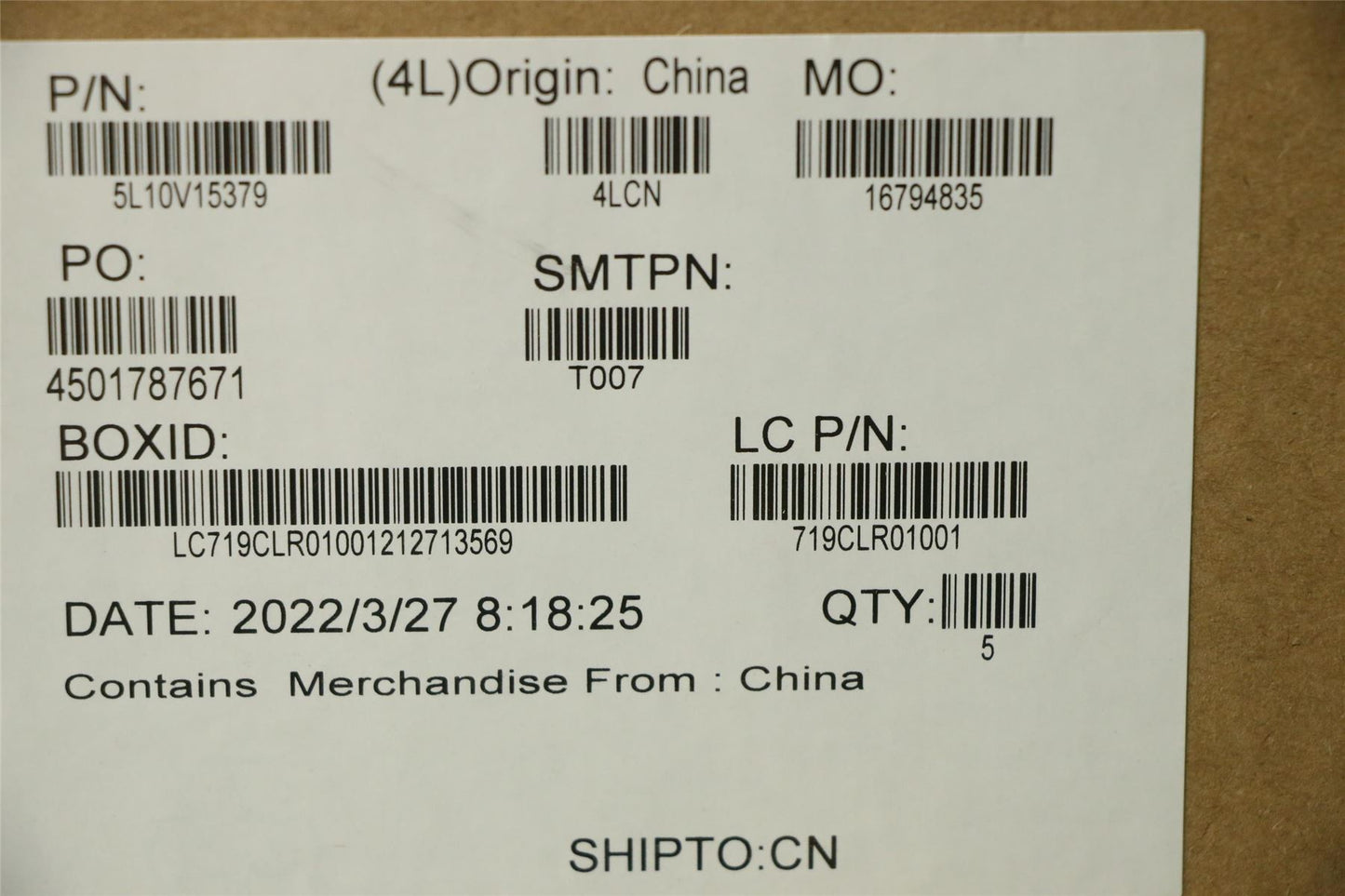 Lenovo T15p Gen2 FRU LABEL Kits 5L10V15379