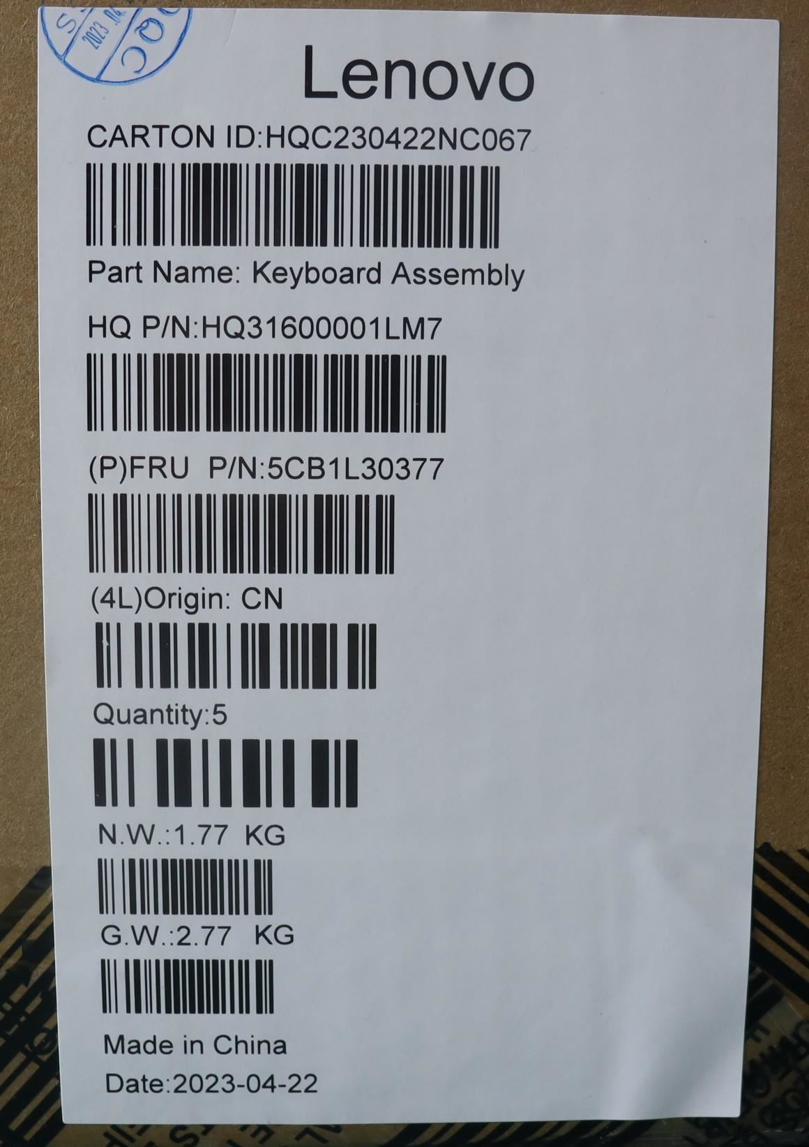 Lenovo Chrome IP 3 14M868 Palmrest Cover Touchpad Keyboard UK Europe 5CB1L30377