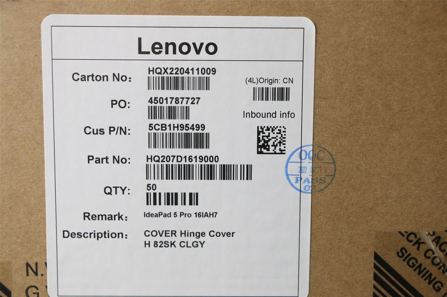 Lenovo IdeaPad 5 16IAH7 5 16ARH7 Hinge Cap Strip Trim Cover Grey 5CB1H95499