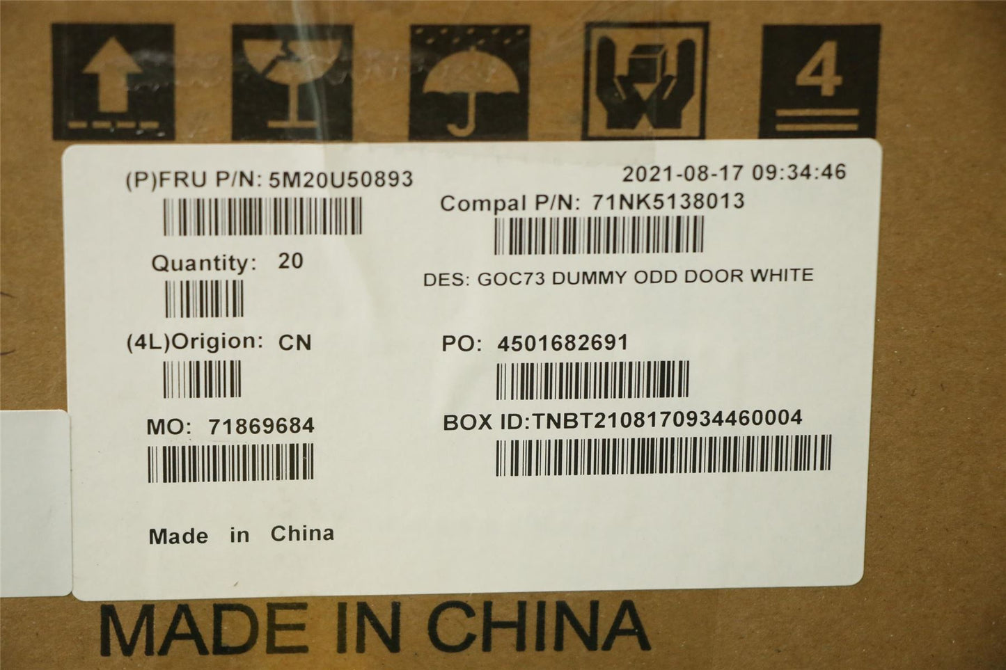 Lenovo MECHANICAL Bezel dummy ODD,White 5M20U50893