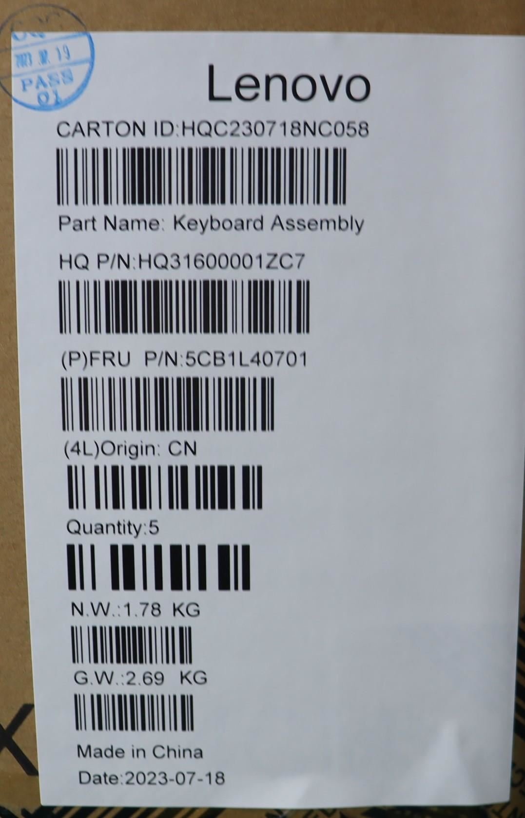 Lenovo Upper Case ASM_SPA H 82Y7 TT NPS 5CB1L40701