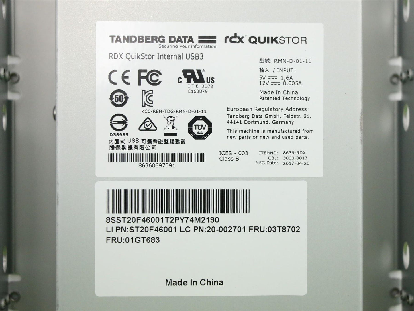 Lenovo TAPE_DRIVE FRU TD USB3.0 RDX 03T8702