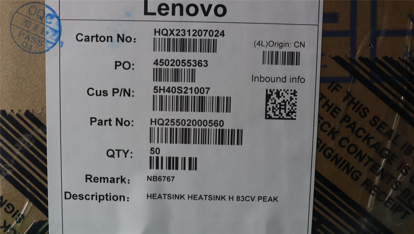Lenovo HEATSINK HEATSINK H 83CV PEAK 5H40S21007