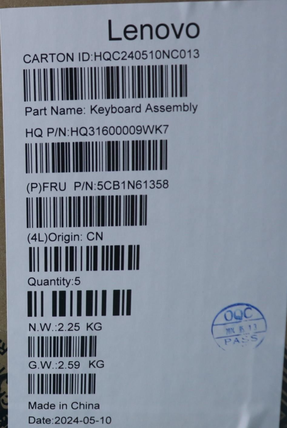 Lenovo Upper Case ASM_ITA H83DR CB STO GY 5CB1N61358