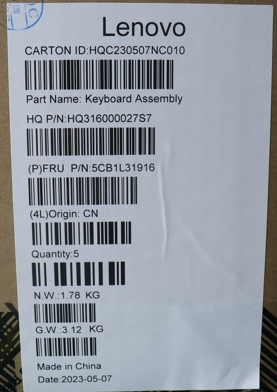 Lenovo Yoga 7 16IRL8 Keyboard Palmrest Top Cover Switzerland 5CB1L31916