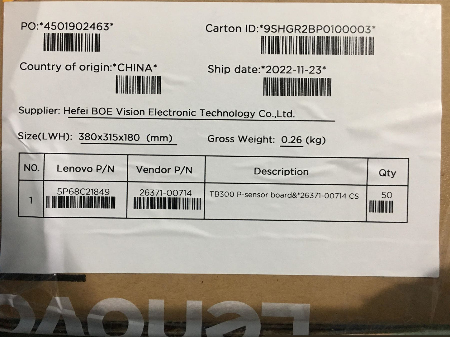Lenovo TB300 P-sensor board&*26371-00714-XS1 CS 5P68C21849
