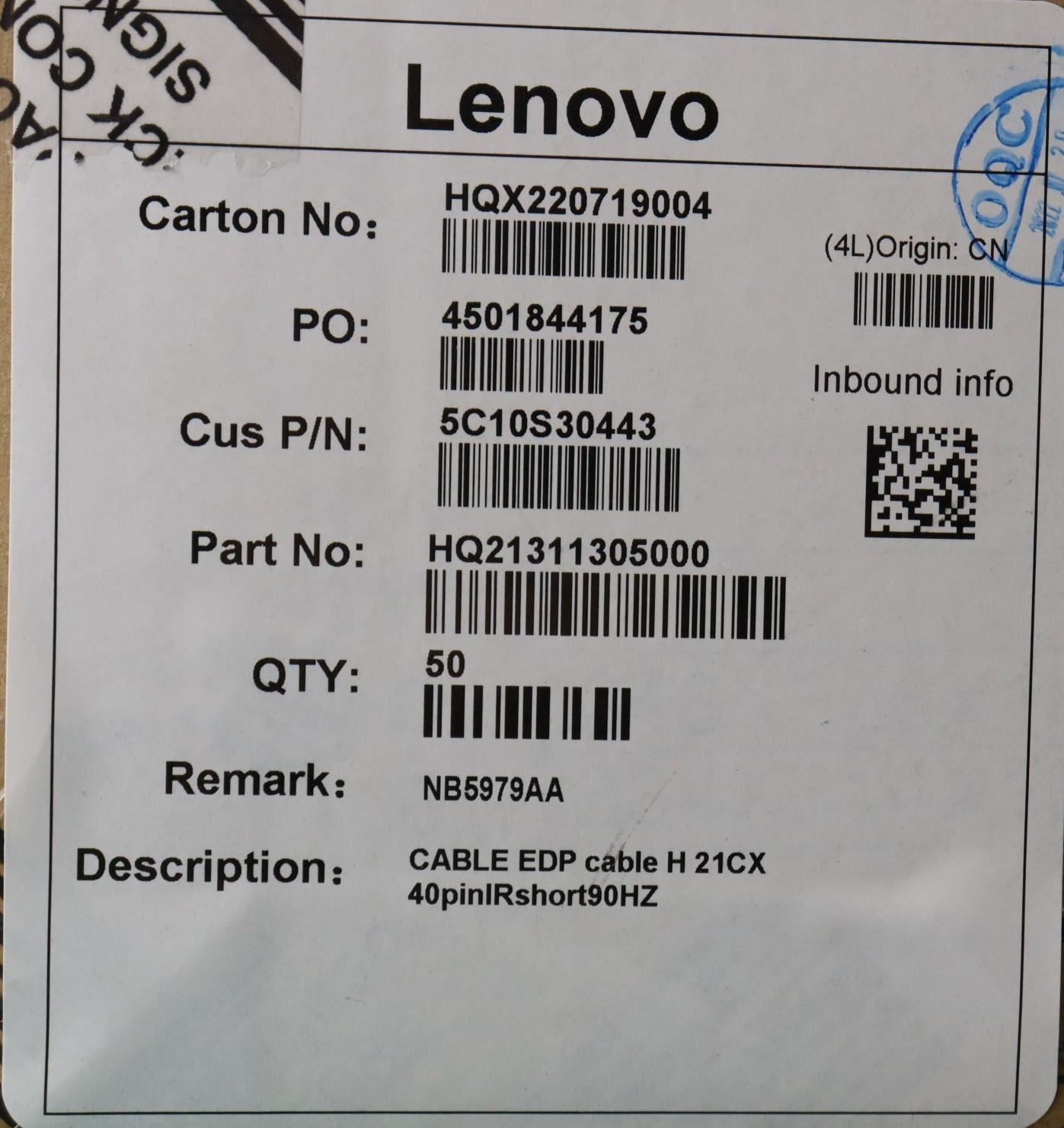 Lenovo EDP cable H 21CX 40pinIRshort90HZ 5C10S30443