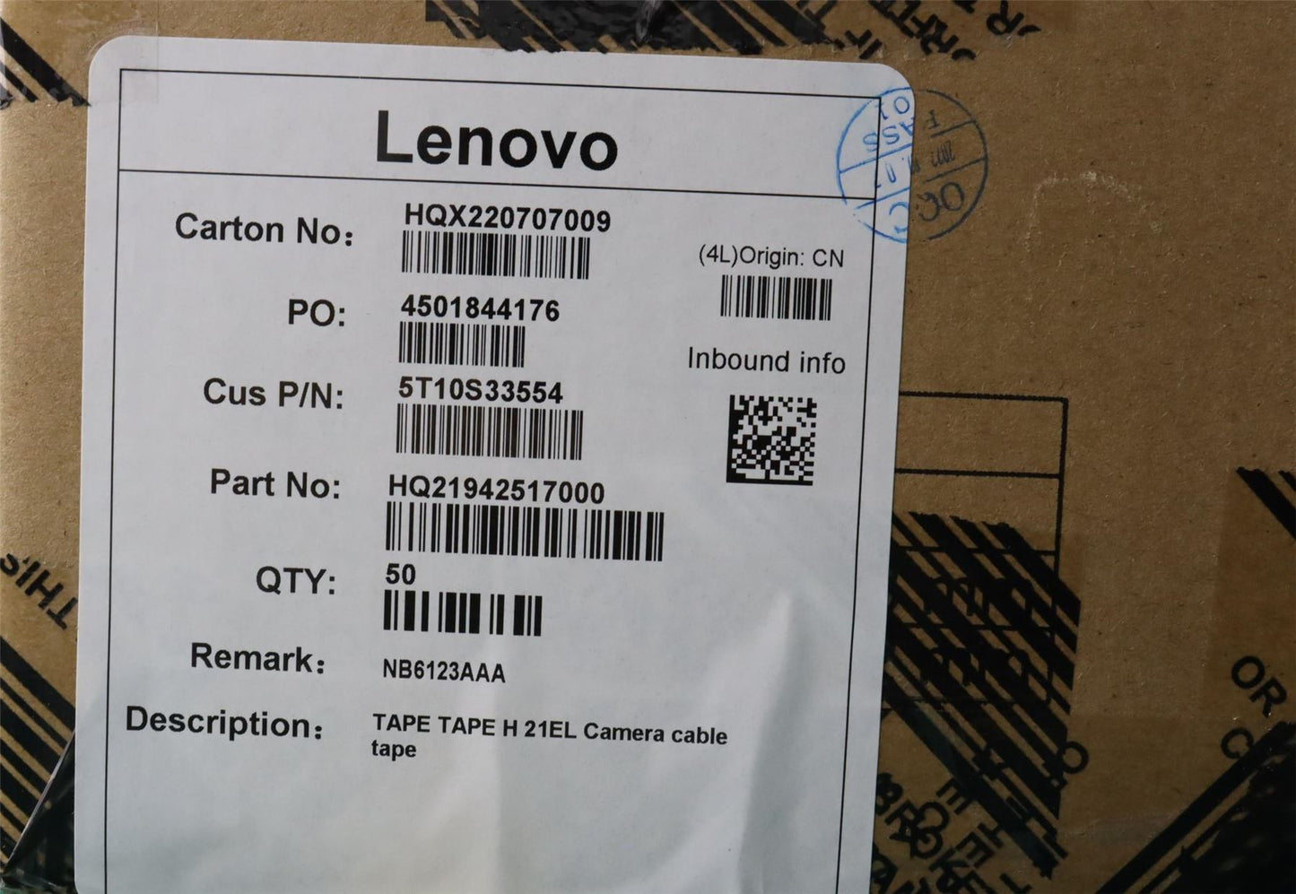 Lenovo TAPE TAPE H 21EL Camera cable tape 5T10S33554