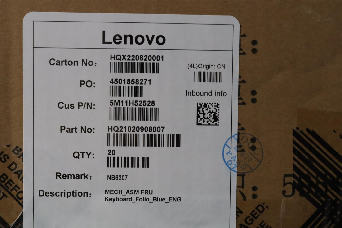 Lenovo MECH_ASM FRU Keyboard_Folio_Blue_ENG 5M11H52528