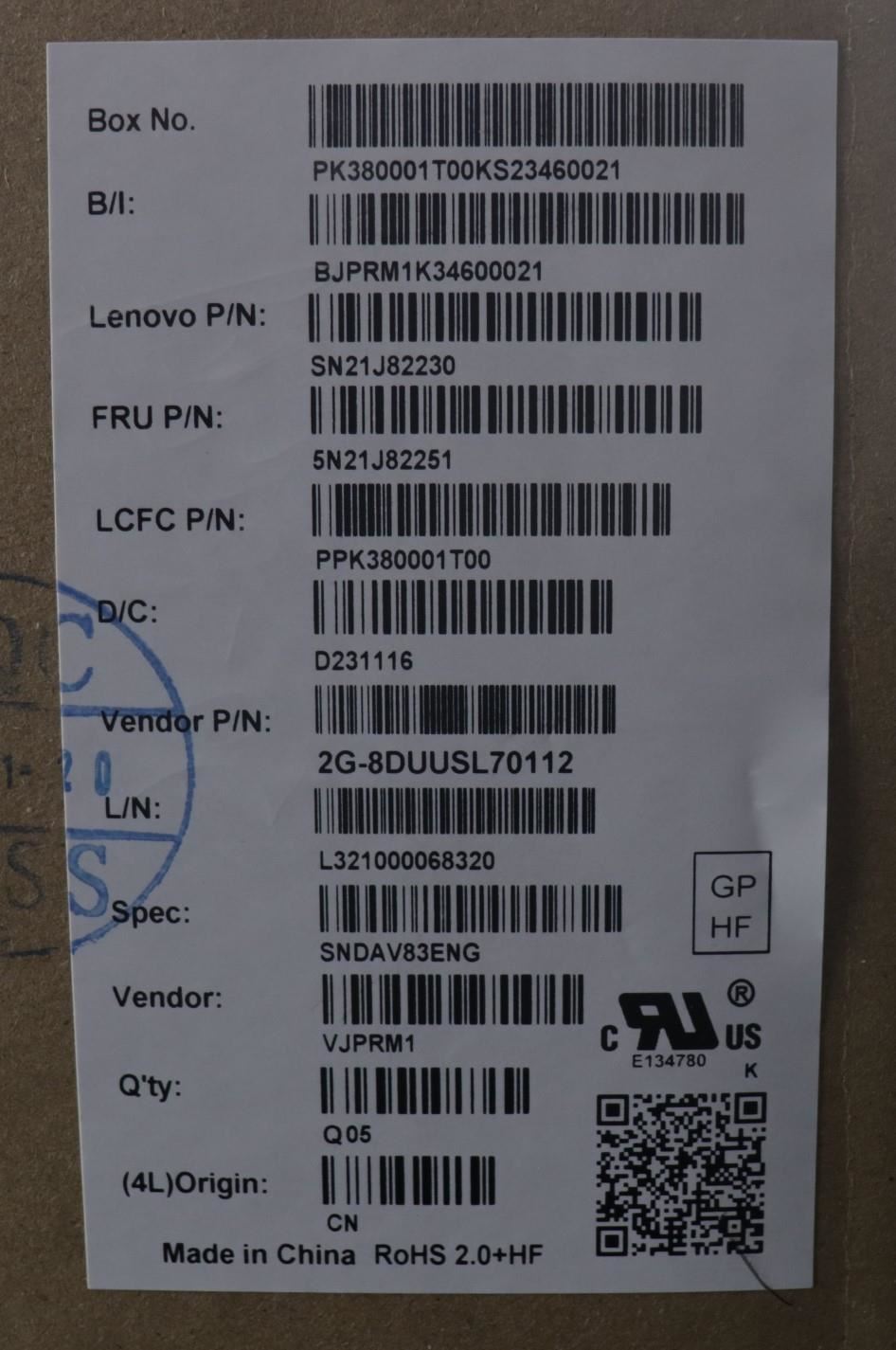 Lenovo NDA-V KBD,LBL-2,PMX,ENG 5N21J82251