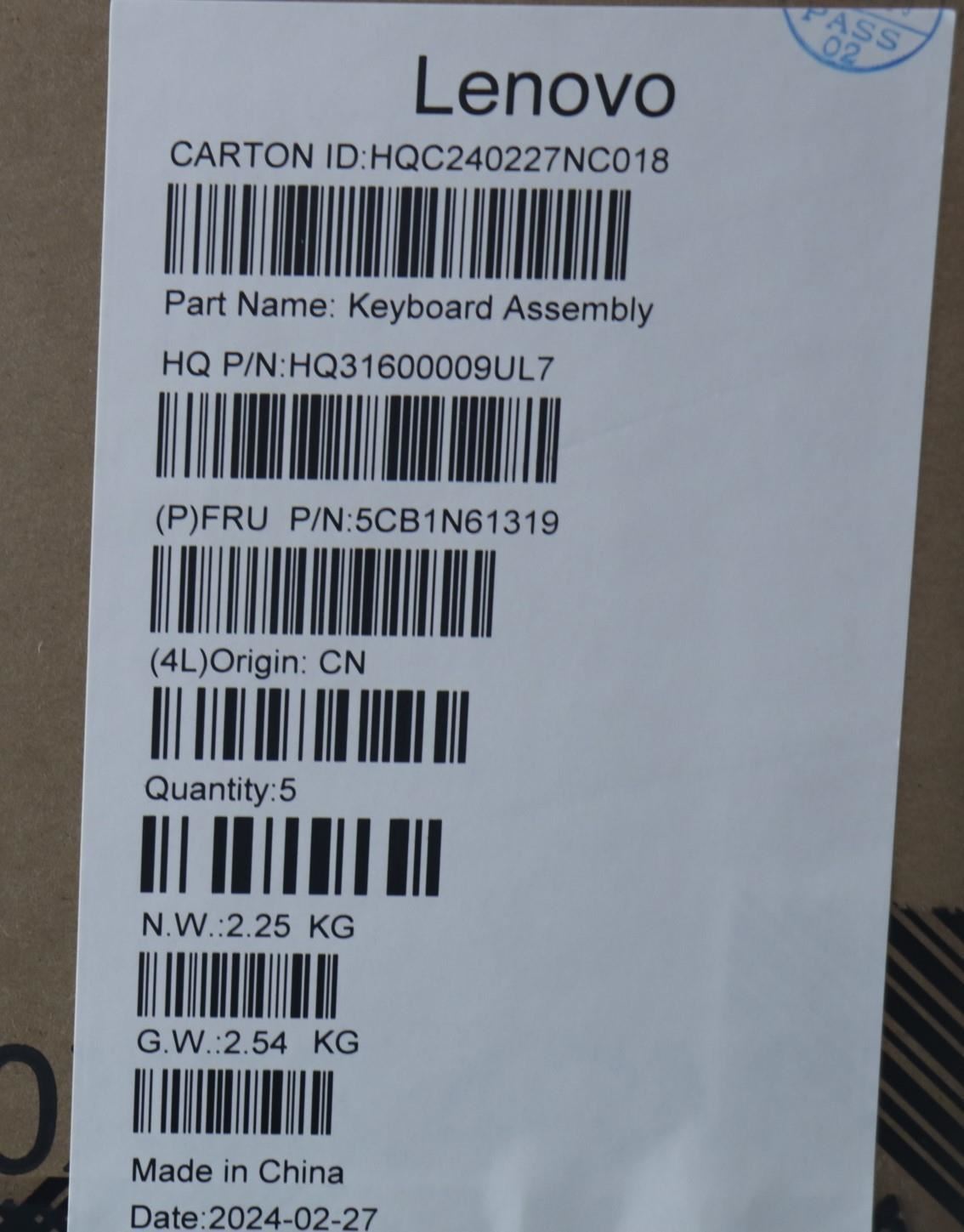 Lenovo Upper Case ASM_SWS H83DR LG STO GY 5CB1N61319