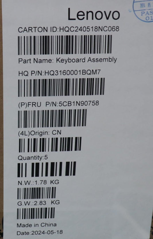 Lenovo Upper Case ASM BEL H 83E3 LG 5CB1N90758