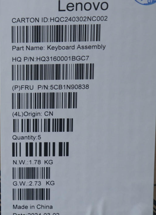 Lenovo Upper Case ASM NORDIC H 83D3 ARGY 5CB1N90838