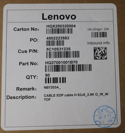 Lenovo H 83J0_2.8K O_IR_W TOF eDP IR Cable 5C10S31235