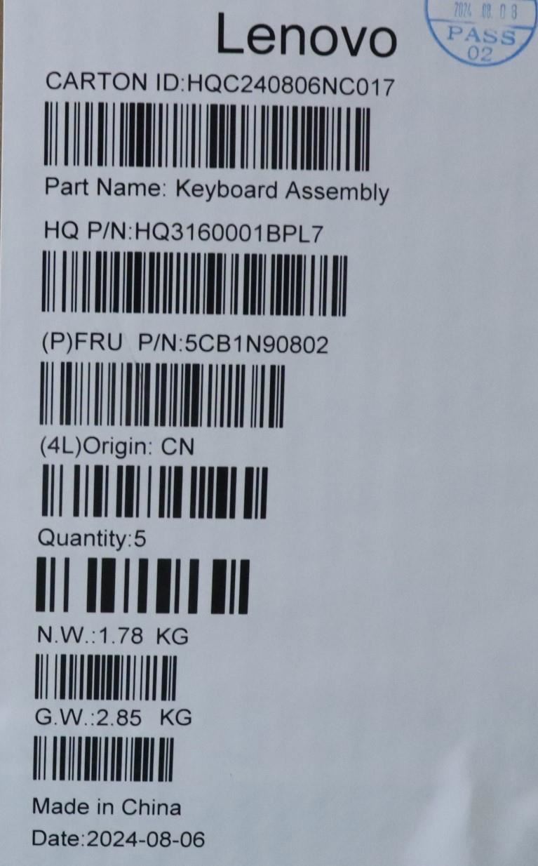 Lenovo Upper Case ASM SPA H 83E3 LG 5CB1N90802