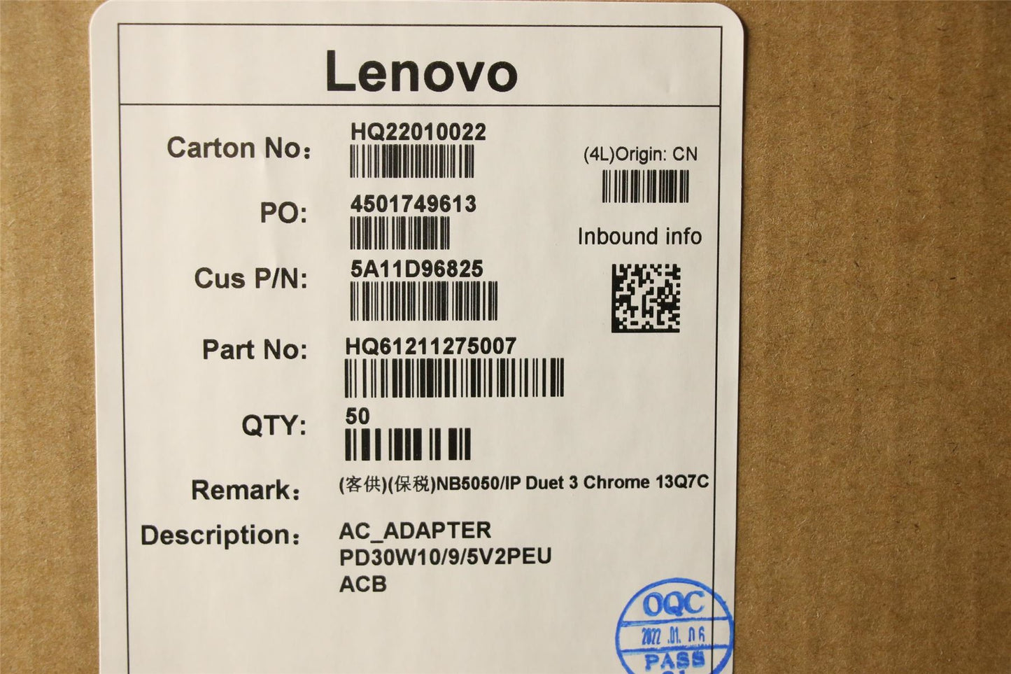 Lenovo Duet Duet 5 Chromebook 13Q7C6 AC Charger Adapter Power Black 5A11D96825