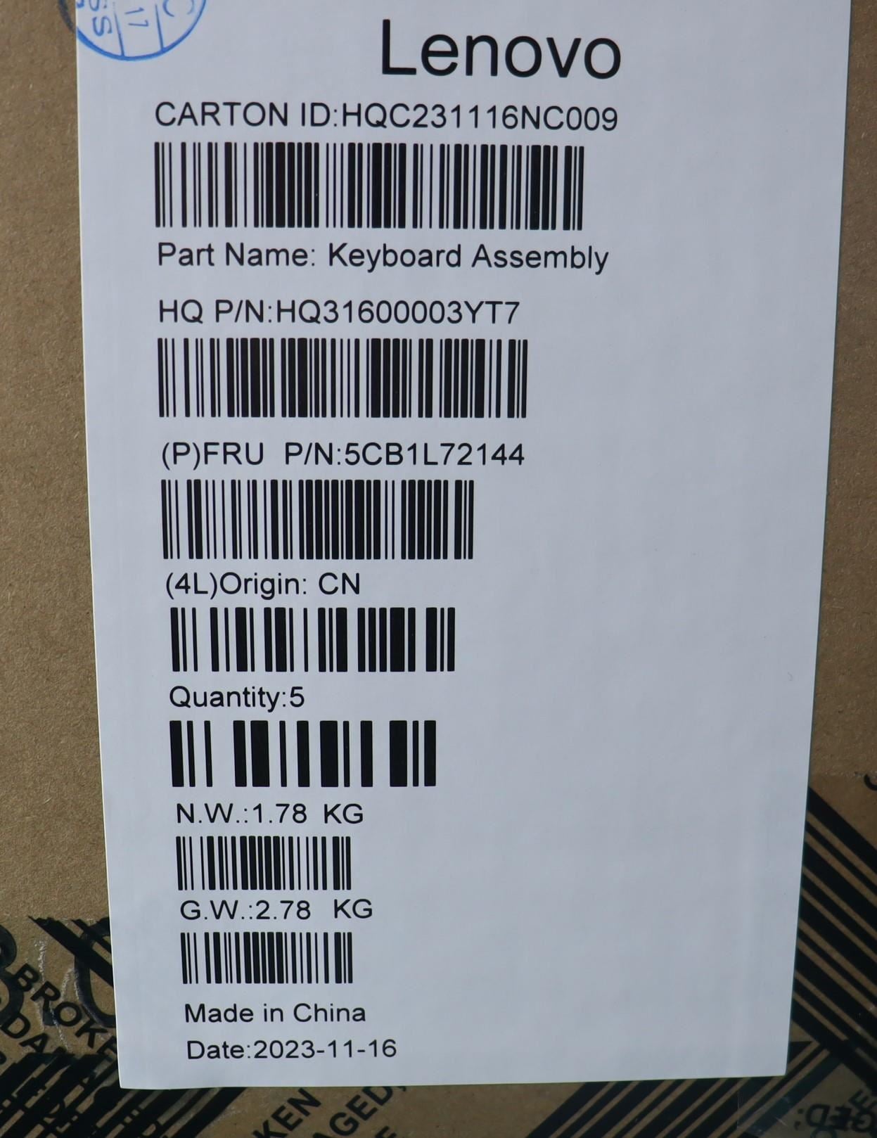 Lenovo Upper Case ASM_ITA H 83AM ARGY 5CB1L72144