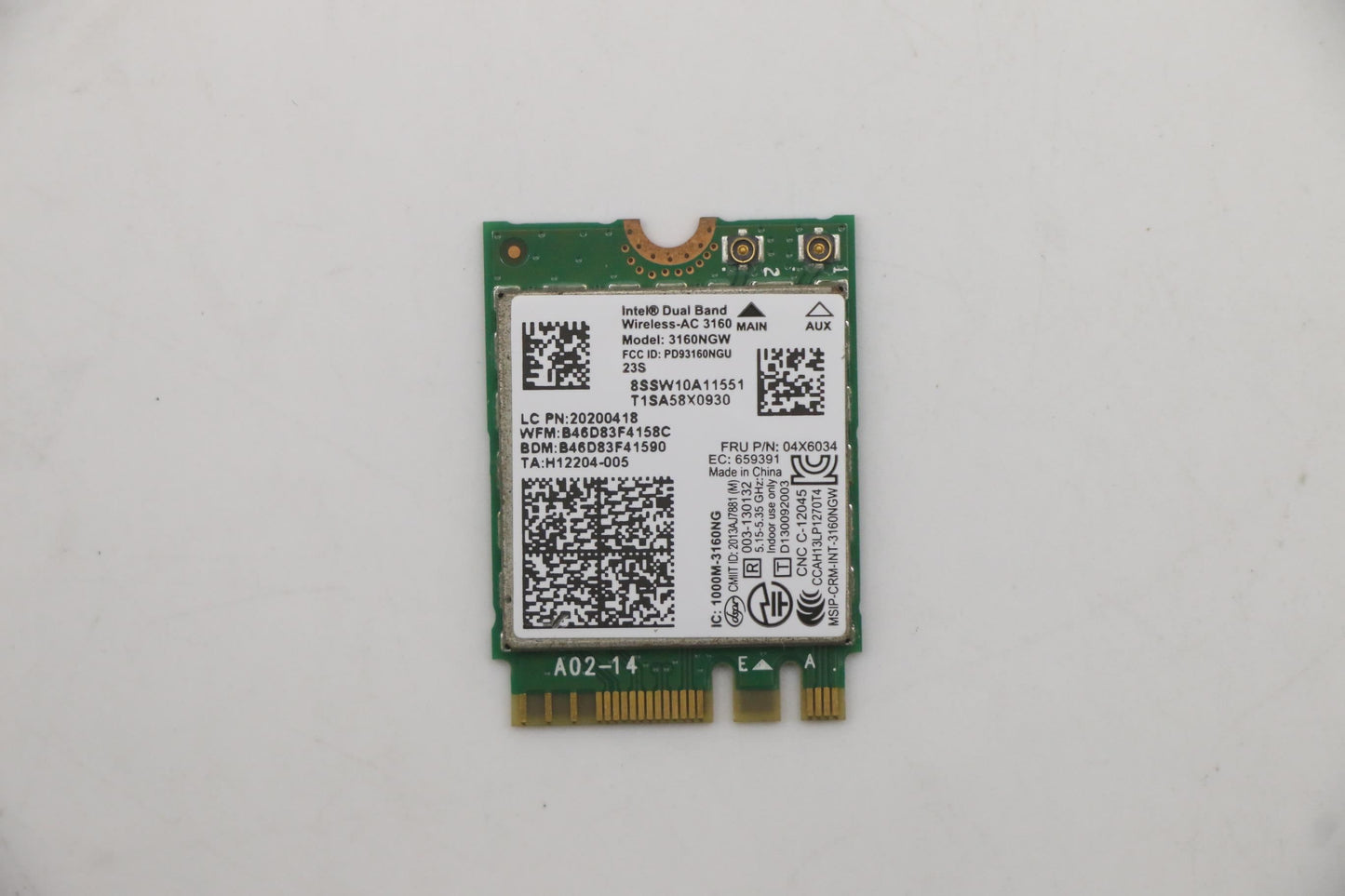 Lenovo 3160 1x1AC+BT NGFF WiFi WLAN PCIe PCI x1 Intel Board 20200418