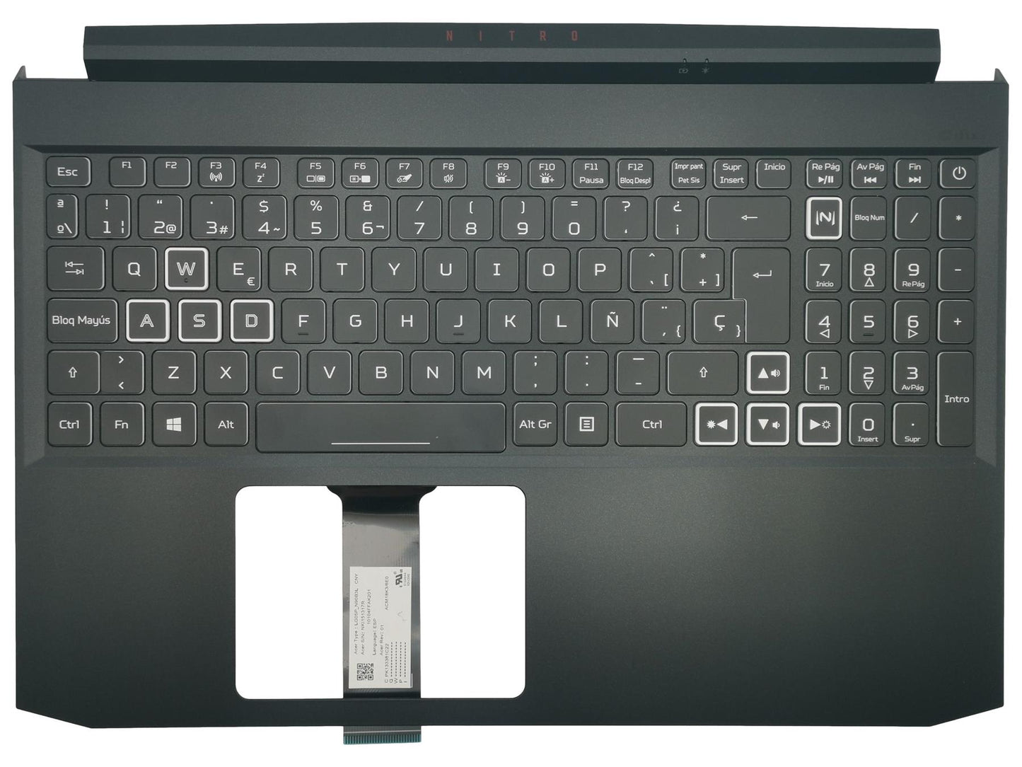 Acer Aspire Nitro AN515-55 Palmrest Cover Keyboard Spanish Black 6B.Q7KN2.086