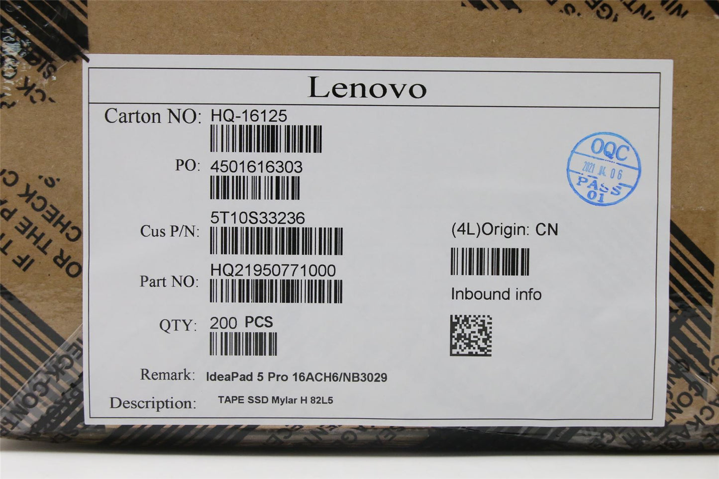 Lenovo 5T10S33236 TAPE SSD Mylar H 82L5