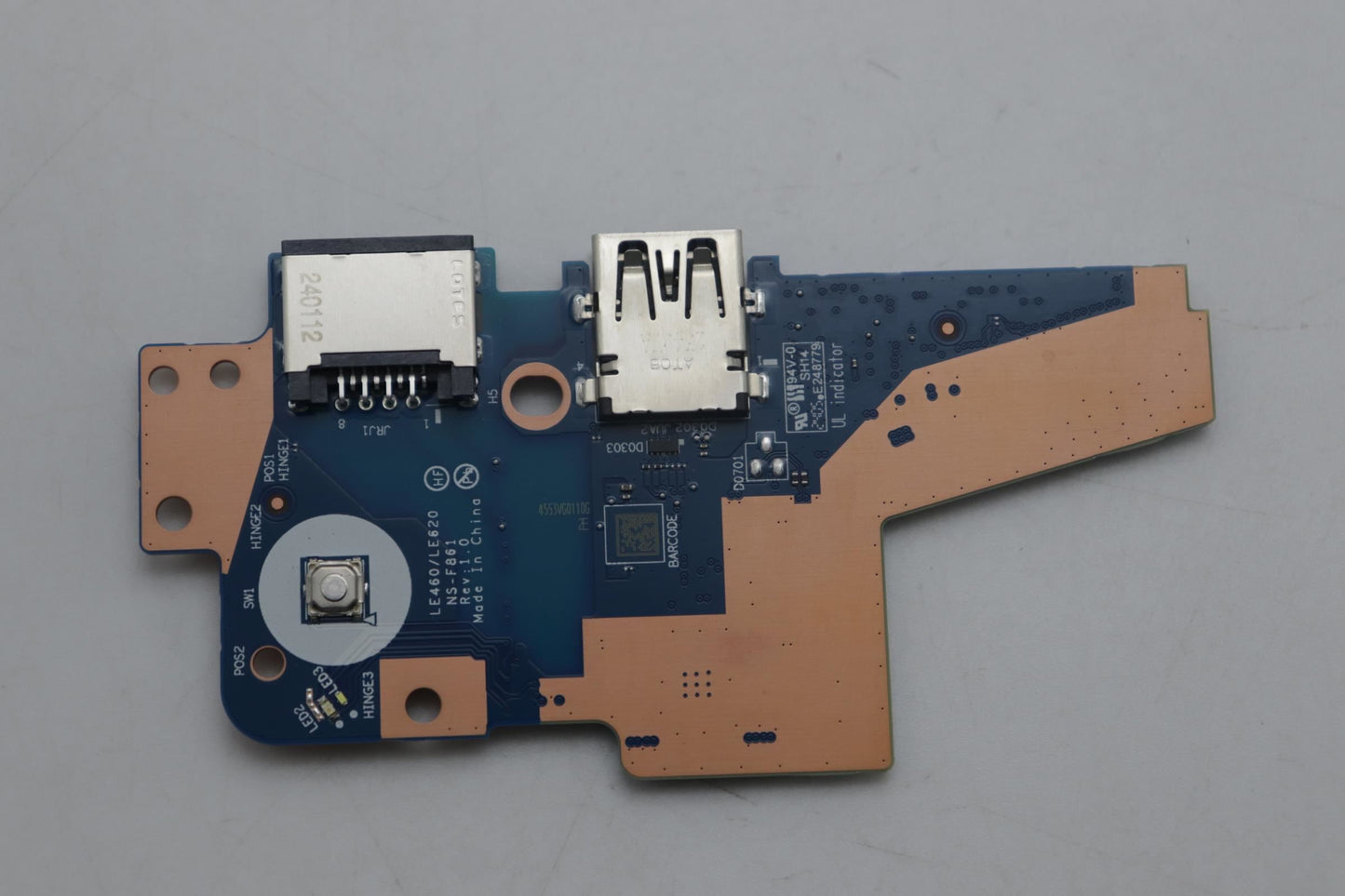 Lenovo CARDPOP FRU PCBA IO/B NSF861 LE620 W/FPR Fingerprint FPR I/O Board 5C51J62790