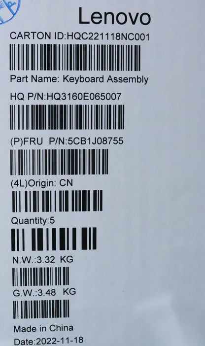 Lenovo IdeaPad 5 16ARH7 Palmrest Cover Touchpad Keyboard US Euro 5CB1J08755