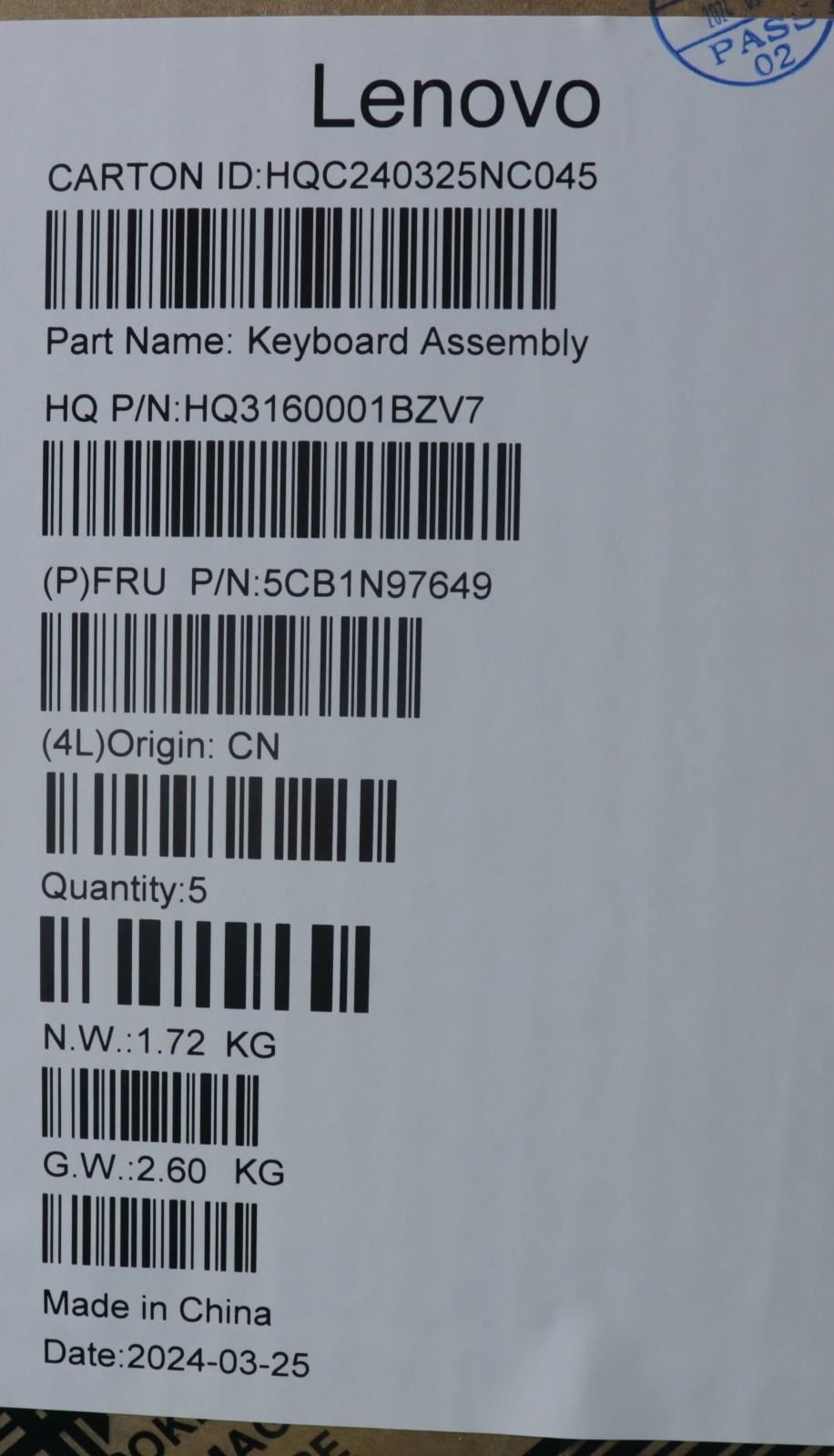 Lenovo UpperCaseASM NORDIC H83DJ NFP SG 5CB1N97649