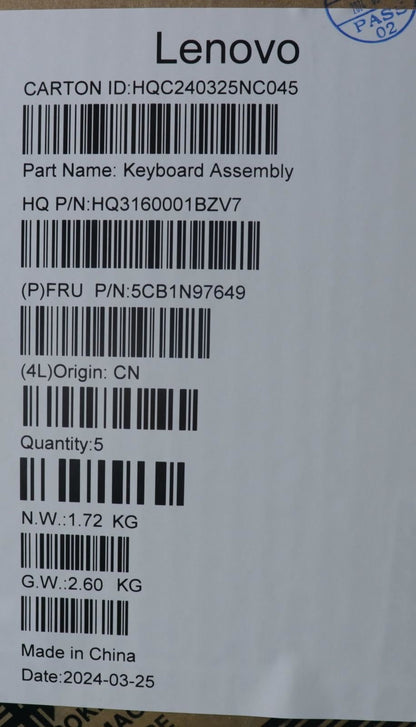 Lenovo UpperCaseASM NORDIC H83DJ NFP SG 5CB1N97649