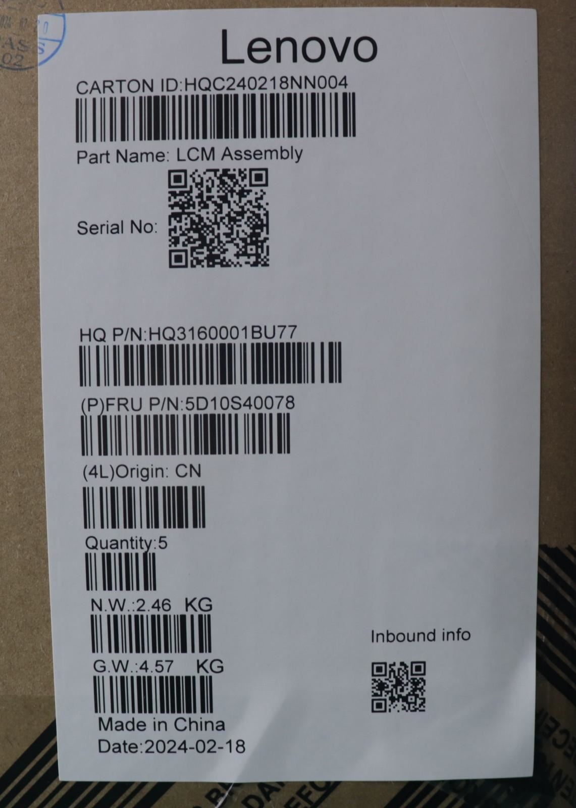 Lenovo LCD MODULE H 83DT GL300N HD LG 5D10S40078