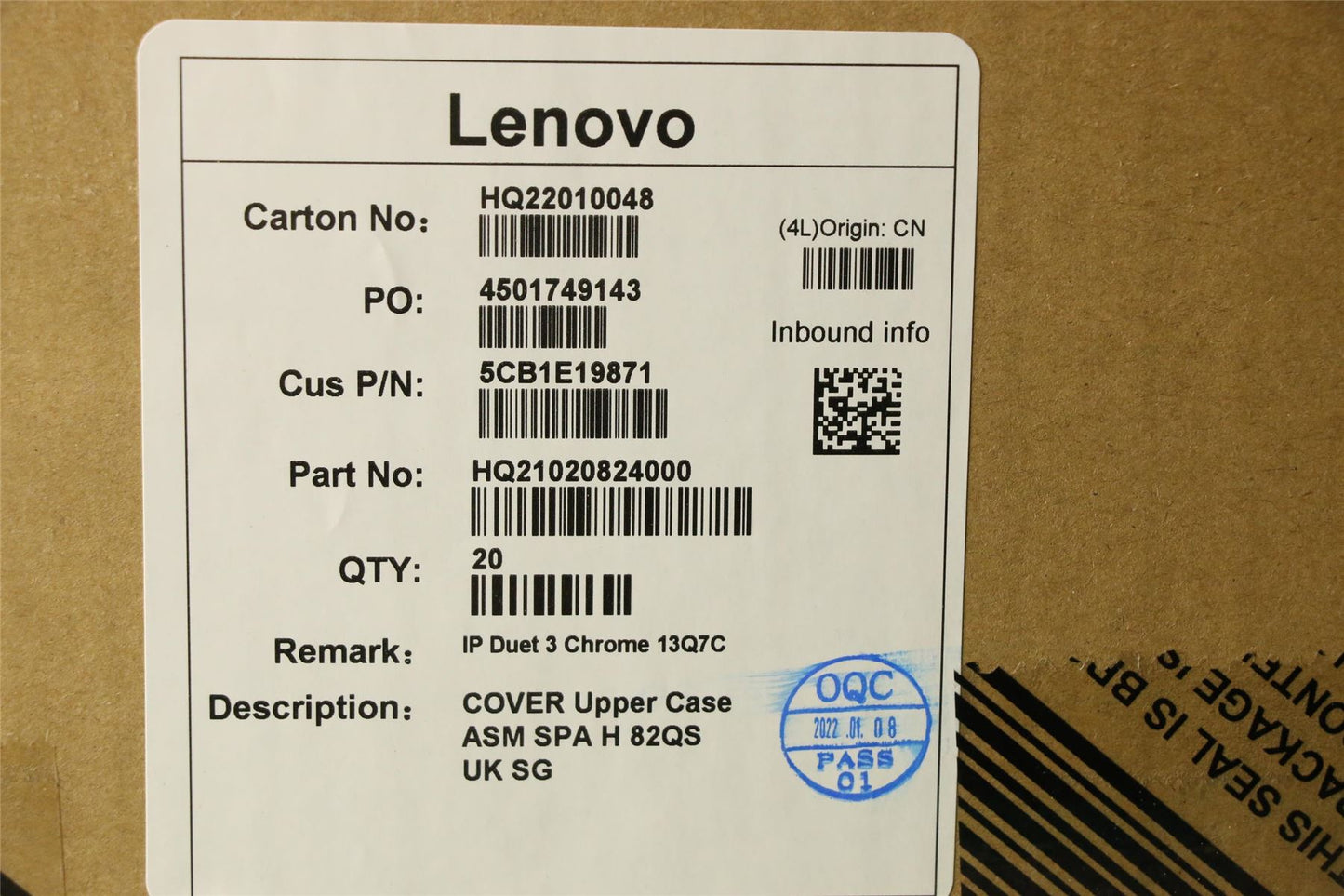 Lenovo Duet Duet 5 Chromebook 13Q7C6 Keyboard Palmrest Spanish Black 5CB1E19871