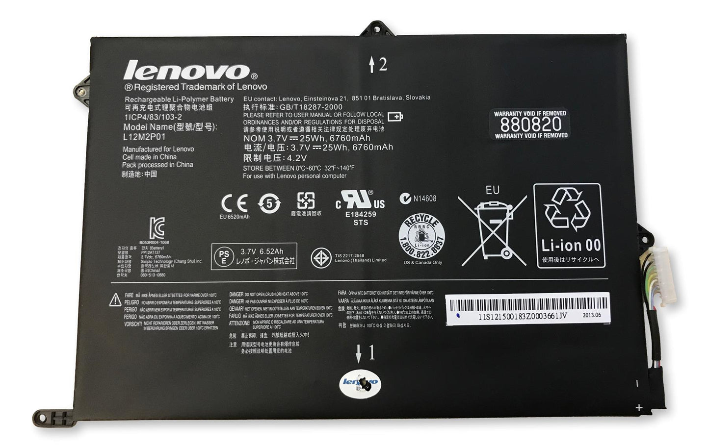 Genuine Lenovo Original 3.75v 6760mAh Battery for MIIX 10 Z2760 Series L12M2P01