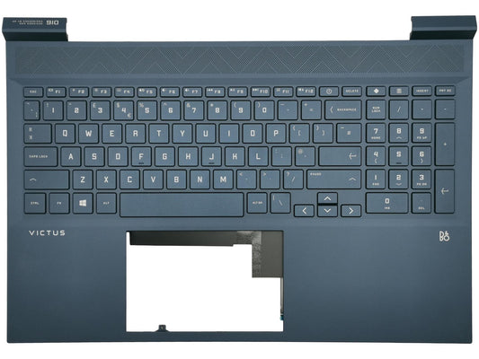 Genuine HP Victus 16-D 16-E Palmrest Cover Keyboard UK Blue Backlit M75758-031