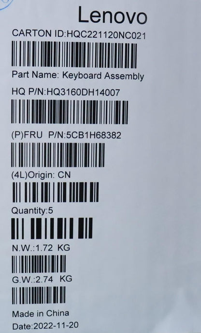 Lenovo Upper Case ASM_USA ENGNFPETARGY 5CB1H68382