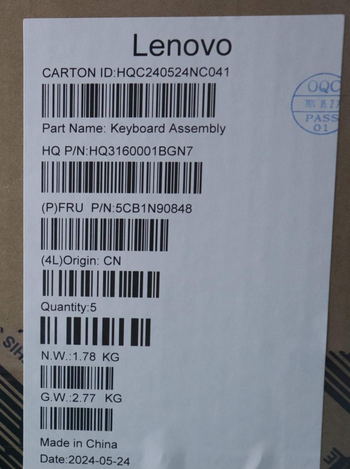 Lenovo Upper Case ASM UKR H 83D3 ARGY 5CB1N90848