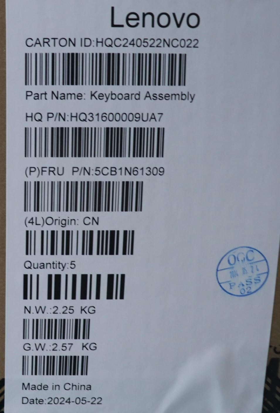 Lenovo Upper Case ASM_ARA H83DR LG STO GY 5CB1N61309