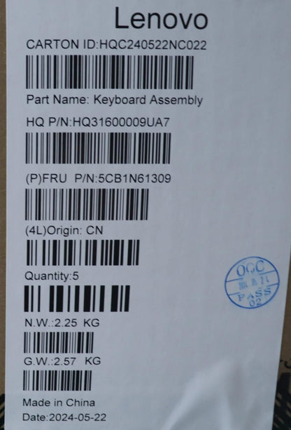 Lenovo Upper Case ASM_ARA H83DR LG STO GY 5CB1N61309