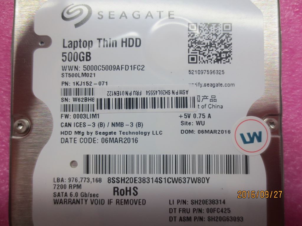 Lenovo 01EN122 500G 2.5 7mm 7200R 6Gb/s SATA3 Seagate