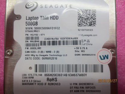 Lenovo 01EN122 500G 2.5 7mm 7200R 6Gb/s SATA3 Seagate