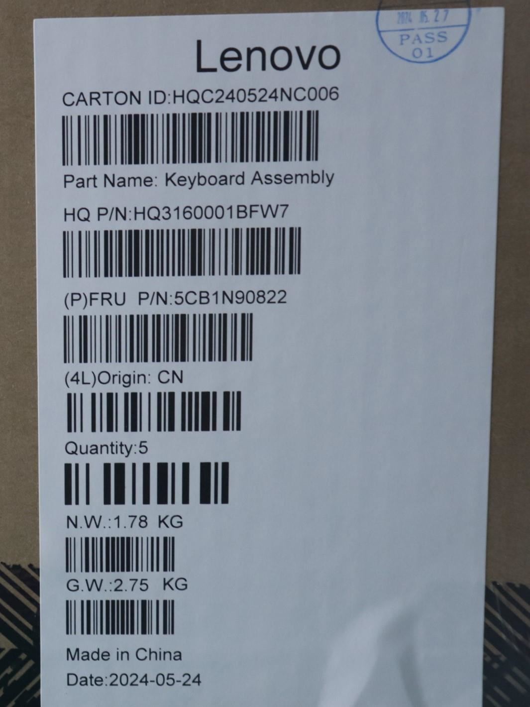 Lenovo Upper Case ASM BUL H 83D3 ARGY 5CB1N90822