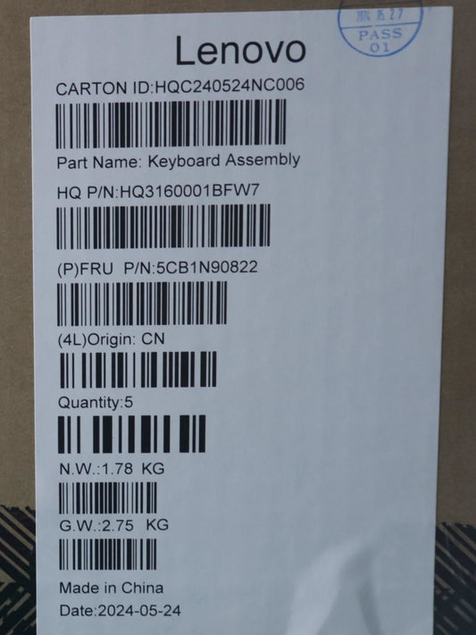Lenovo Upper Case ASM BUL H 83D3 ARGY 5CB1N90822