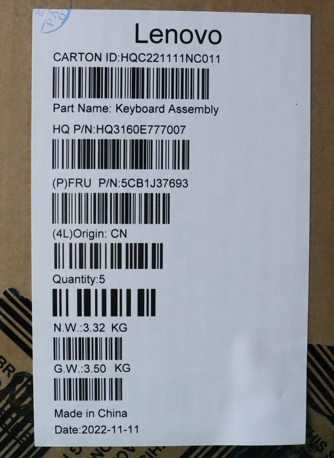 Lenovo IdeaPad 7 16IAH7 Palmrest Cover Touchpad Keyboard Belgian Grey 5CB1J37693