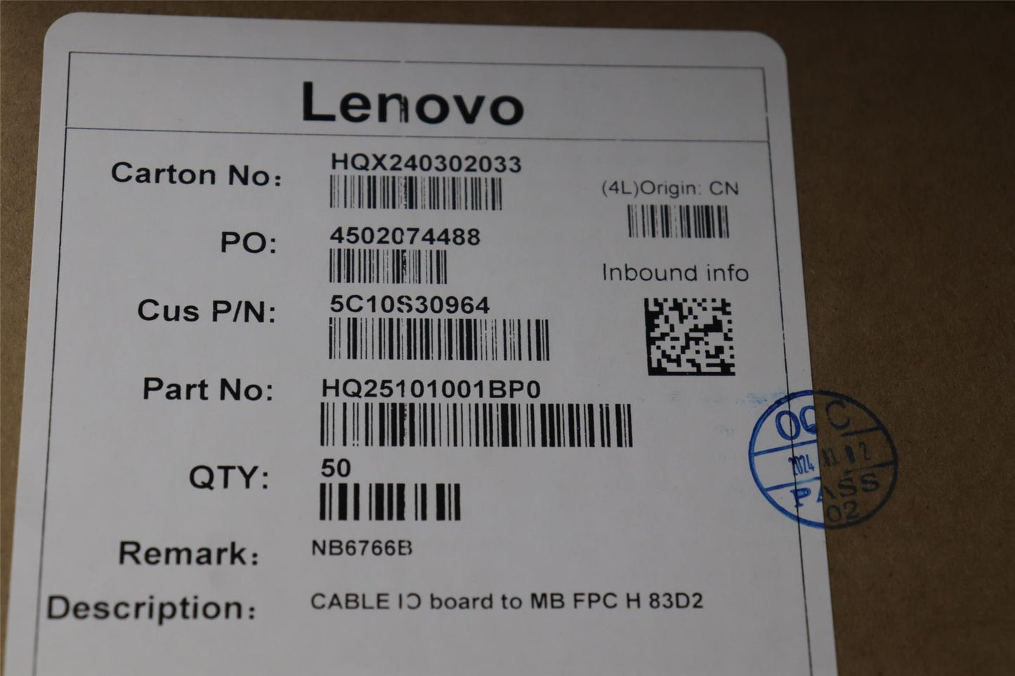 Lenovo IO board to MB FPC H 83D2 5C10S30964