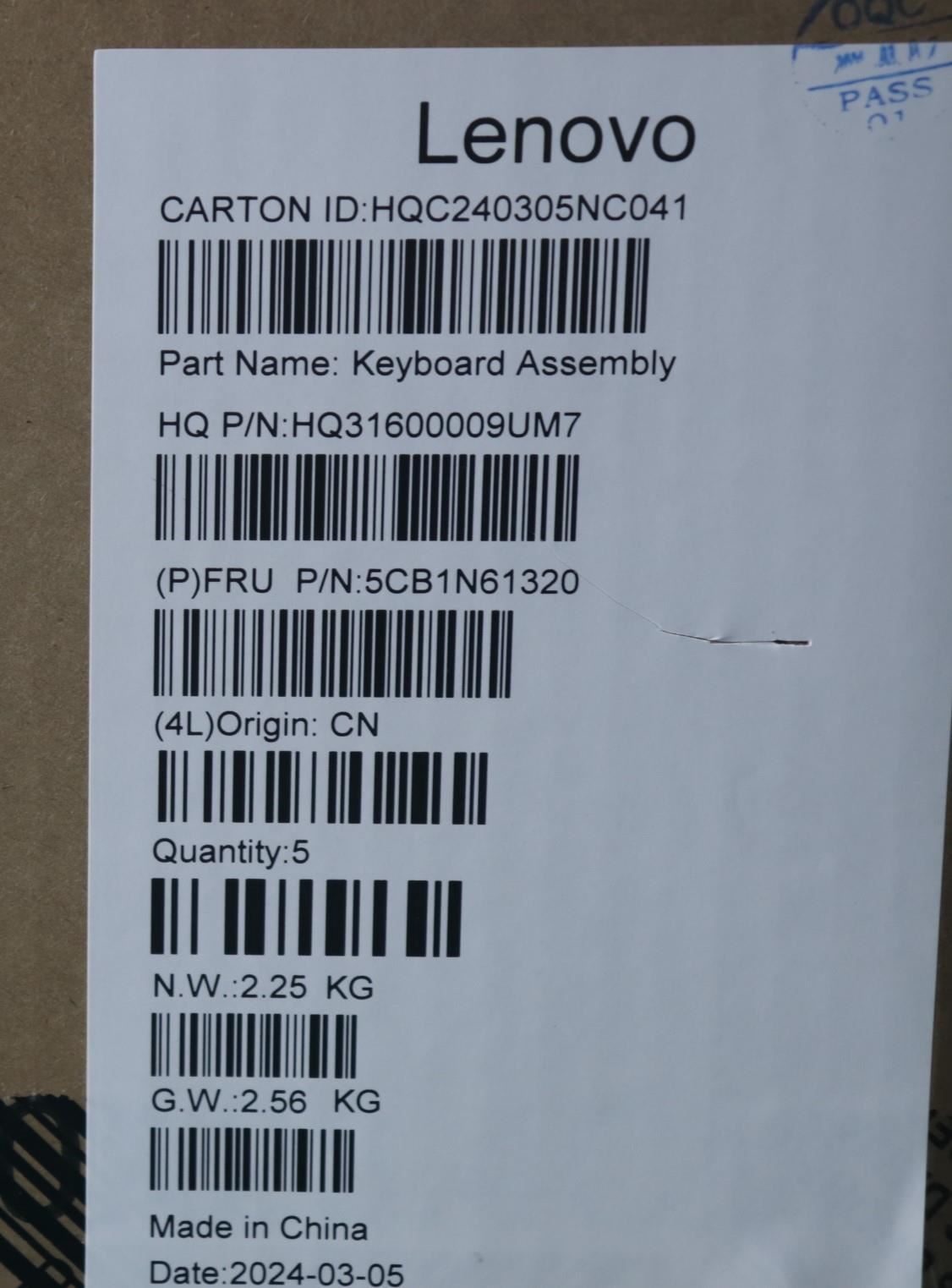 Lenovo Upper Case ASM_EURO ENG H LG STOGY 5CB1N61320