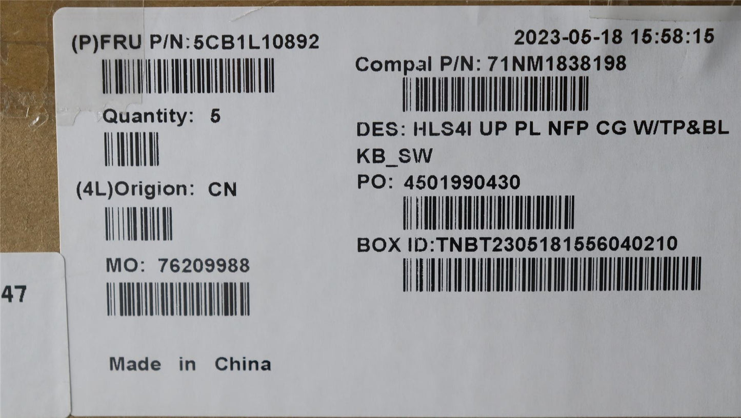 Lenovo UpperCase_SWS C82XD NFP CG BL PL 5CB1L10892