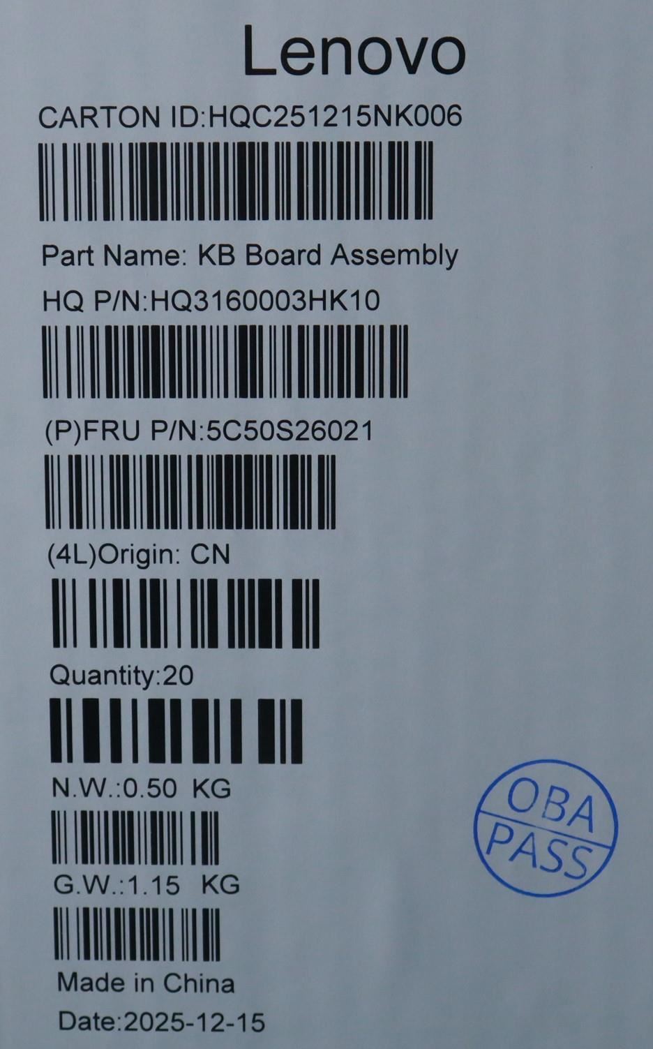 Lenovo CARDPOP Board_W/ H 83V7 ADH ToF Board 5C50S26021