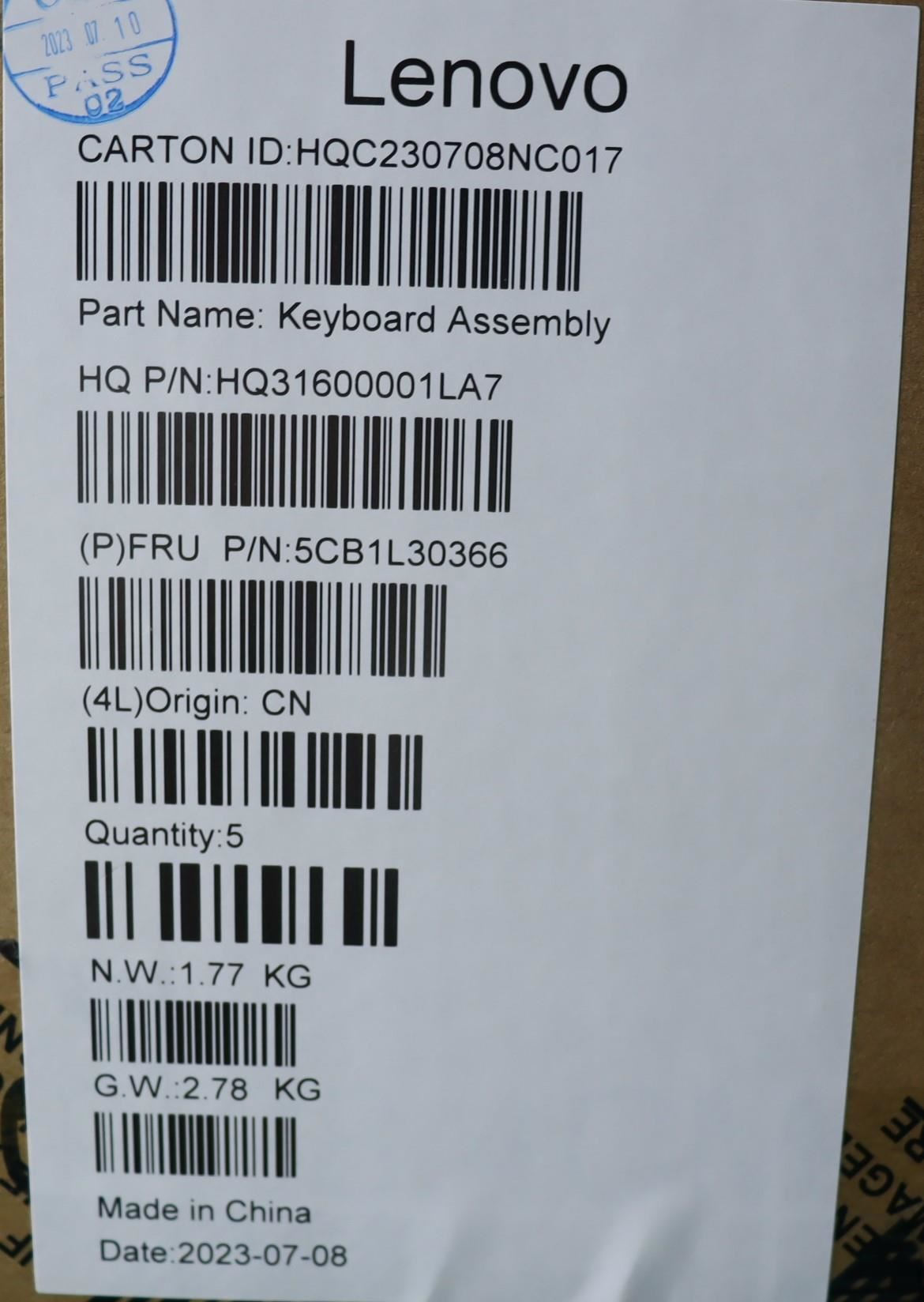 Lenovo Slim IP 3 14M868 Palmrest Cover Touchpad Keyboard Czech 5CB1L30366